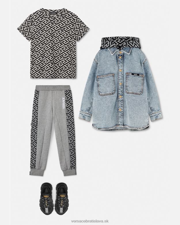 oblečenie X8X8P2119 Versace la greca denim bunda s kapucňou svetlo modrá deti