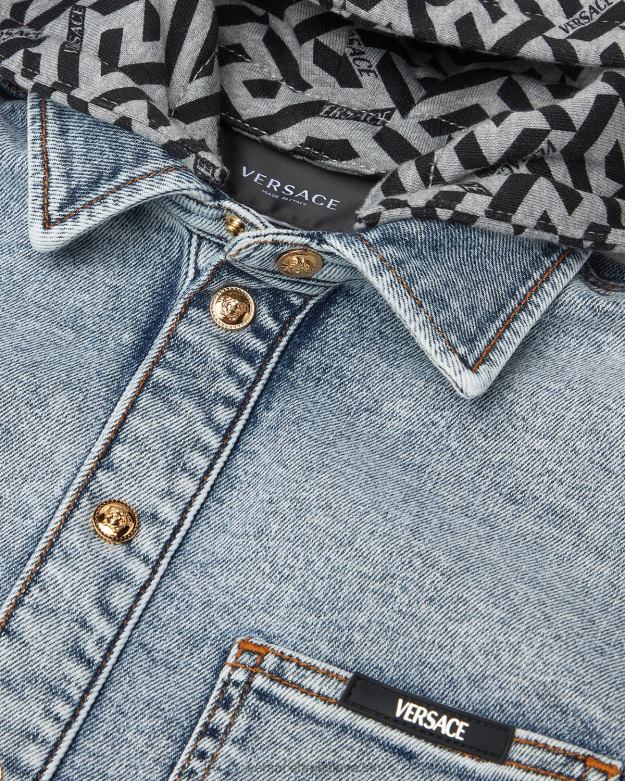 oblečenie X8X8P2119 Versace la greca denim bunda s kapucňou svetlo modrá deti