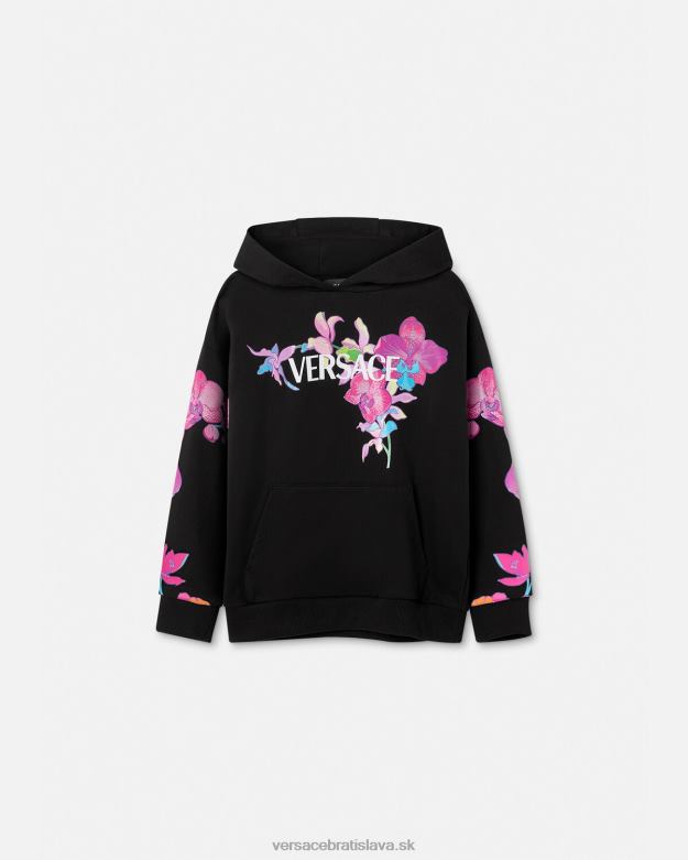 oblečenie X8X8P1972 Versace mikina s kapucňou orchidea barocco čierna a tlač deti