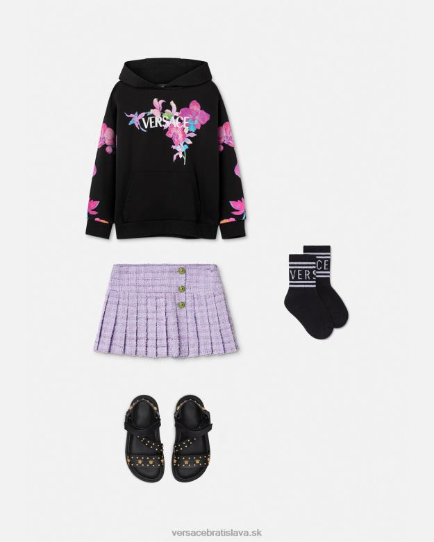 oblečenie X8X8P1972 Versace mikina s kapucňou orchidea barocco čierna a tlač deti