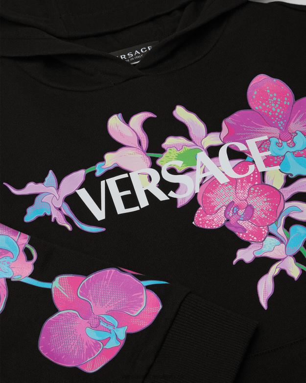oblečenie X8X8P1972 Versace mikina s kapucňou orchidea barocco čierna a tlač deti