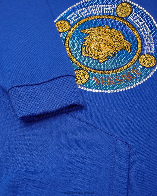 oblečenie X8X8P2129 Versace krištáľová mikina s kapucňou medúza kráľovská modrá deti