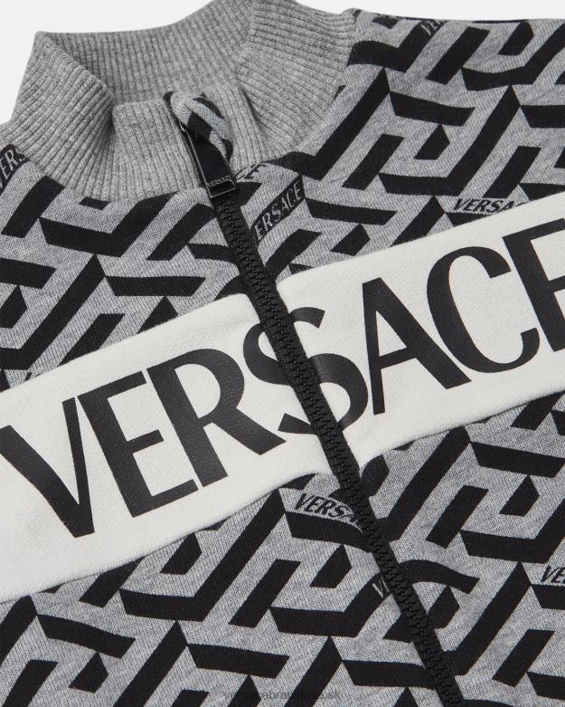 oblečenie X8X8P1909 Versace detská mikina na zips la greca sivá a potlač deti