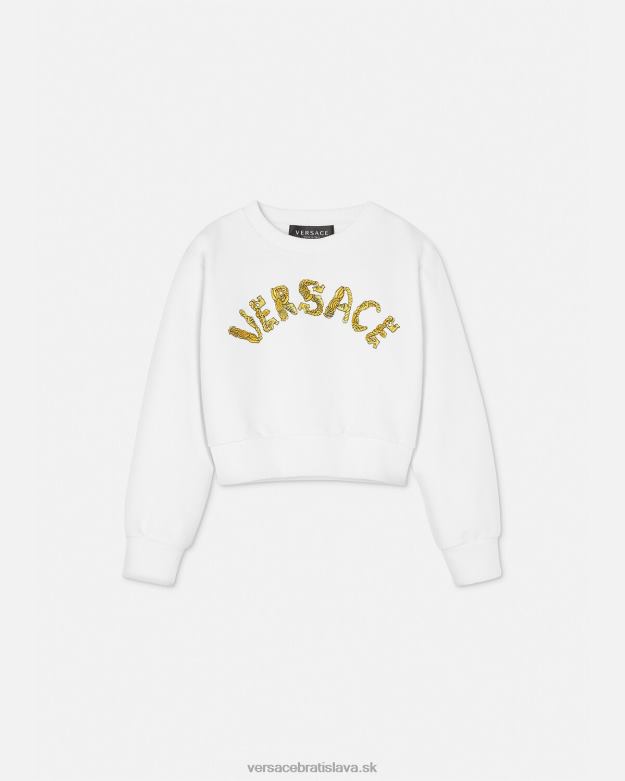 oblečenie X8X8P1935 Versace logo crop mikina biele zlato deti