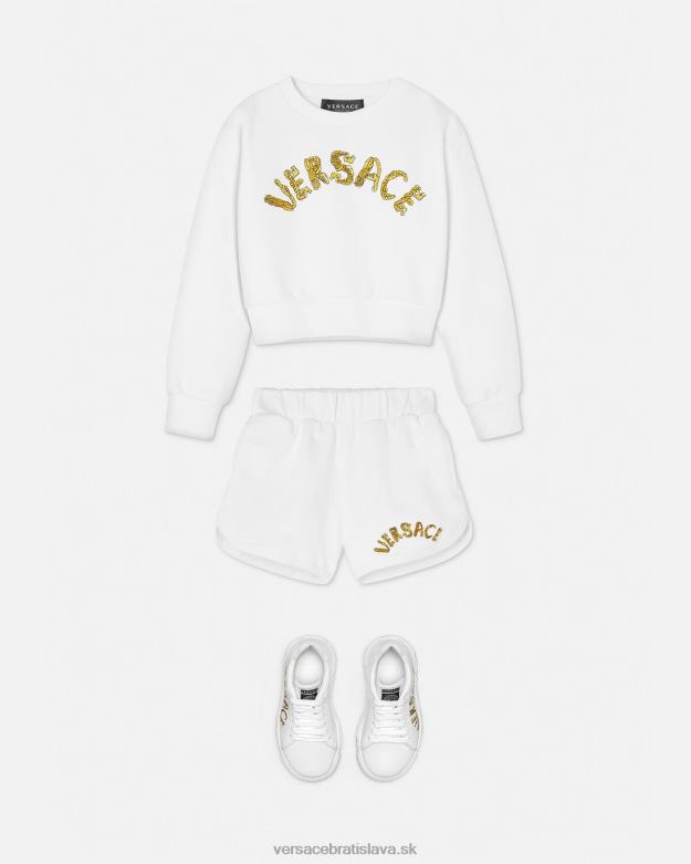 oblečenie X8X8P1935 Versace logo crop mikina biele zlato deti