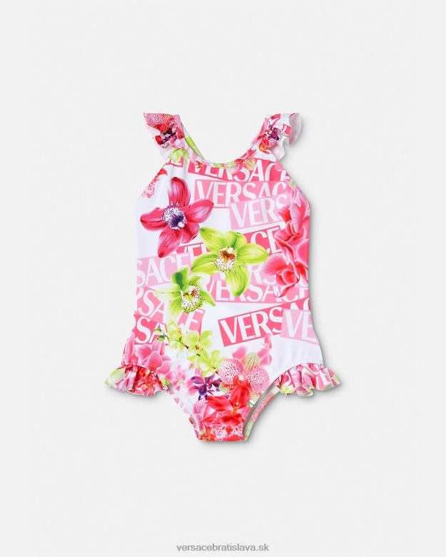 oblečenie X8X8P1865 Versace logo orchidea detské plavky biela a potlač deti