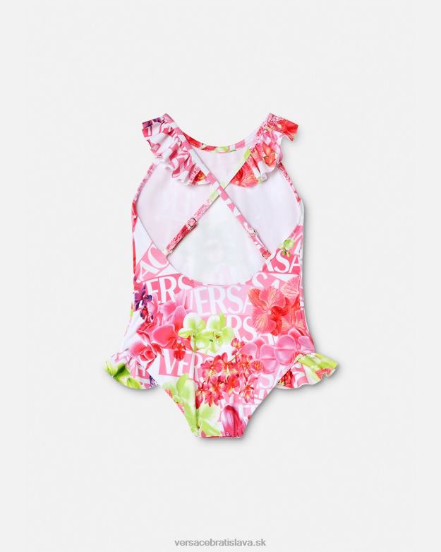oblečenie X8X8P1865 Versace logo orchidea detské plavky biela a potlač deti