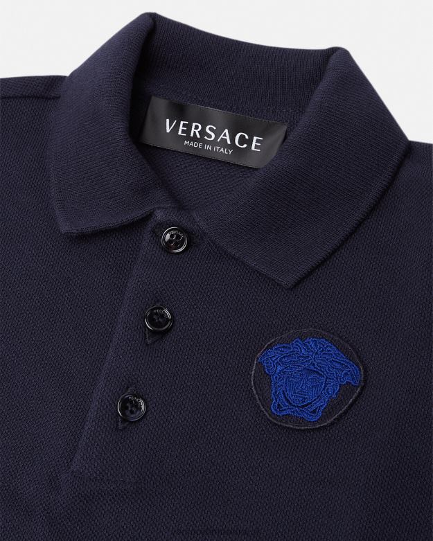 oblečenie X8X8P1891 Versace medúza vyšívaná detská polokošeľa čierna a modrá deti