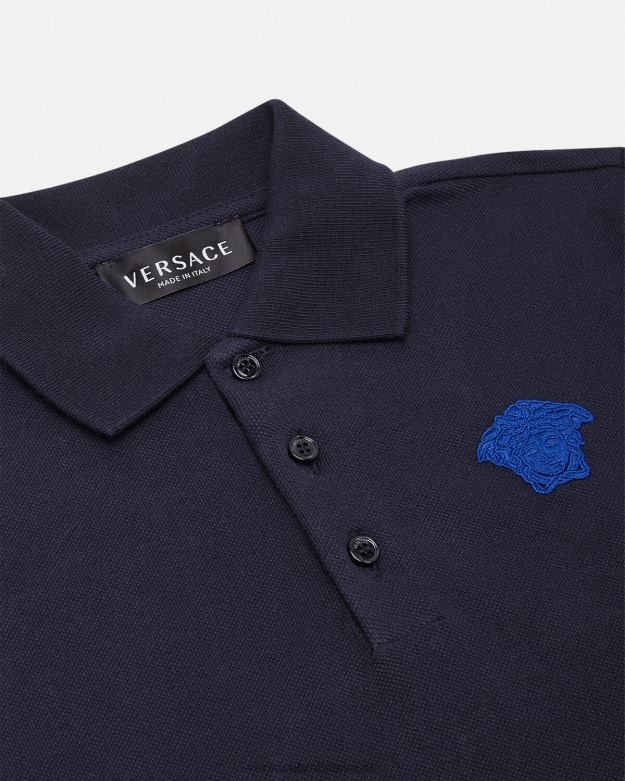 oblečenie X8X8P2102 Versace vyšívaná medúza polokošeľa čierna a modrá deti