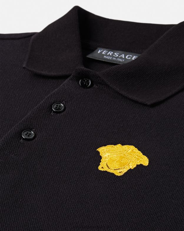 oblečenie X8X8P2104 Versace vyšívaná medúza polokošeľa čierna deti