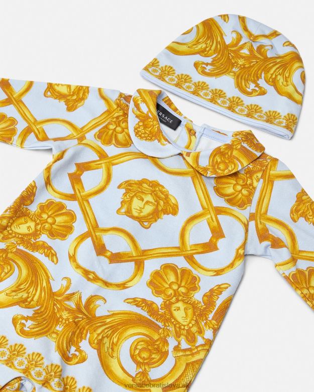 oblečenie X8X8P1827 Versace Súprava detského spacieho obleku barocco 660 svetlo modrá a zlatá deti