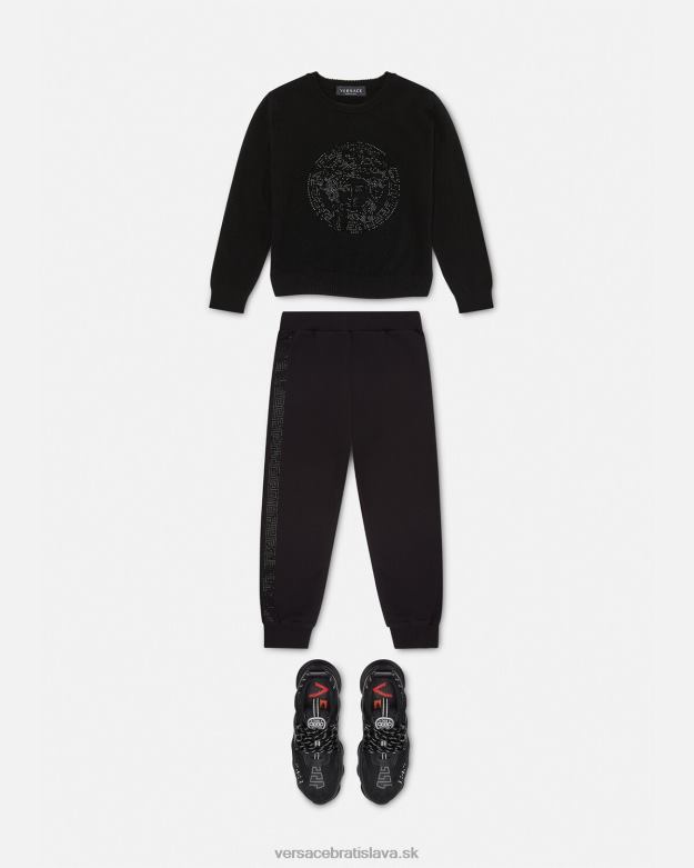 oblečenie X8X8P1999 Versace greca krištáľové tepláky čierna deti