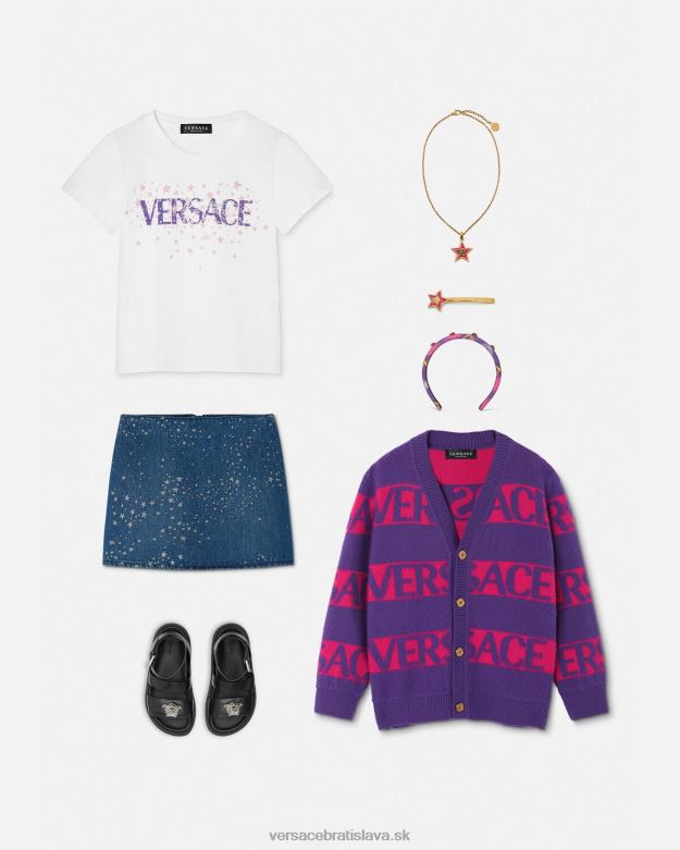 oblečenie X8X8P1951 Versace tričko s logom hviezd biela a potlač deti