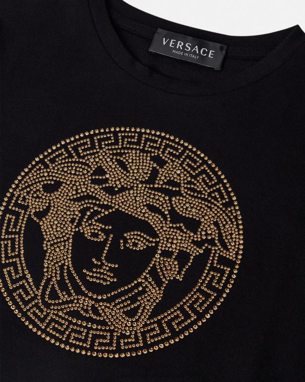 oblečenie X8X8P1961 Versace krištáľové tričko medúza čierna deti