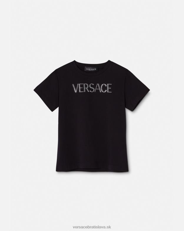 oblečenie X8X8P2021 Versace krištáľové tričko s logom čierna deti