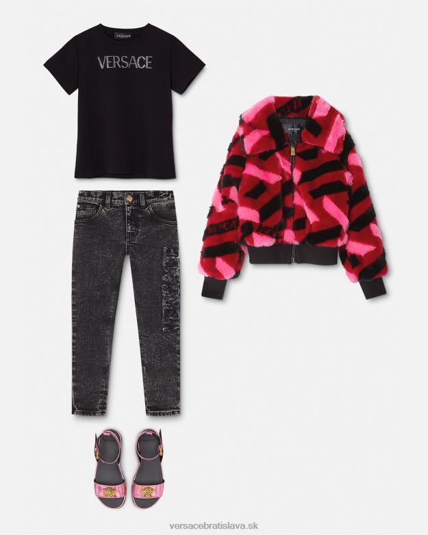 oblečenie X8X8P2021 Versace krištáľové tričko s logom čierna deti