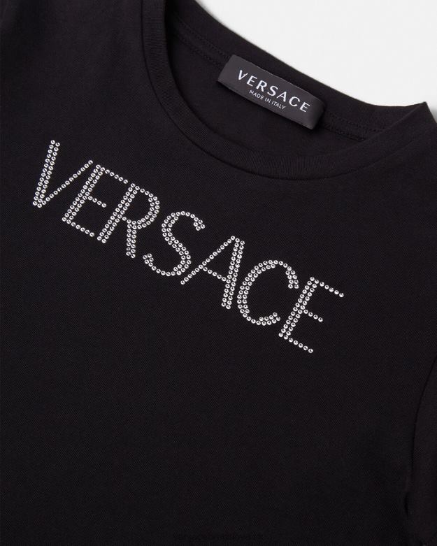 oblečenie X8X8P2021 Versace krištáľové tričko s logom čierna deti