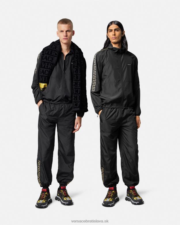 oblečenie X8X8P1453 Versace greca nylonové teplákové nohavice čierna muži