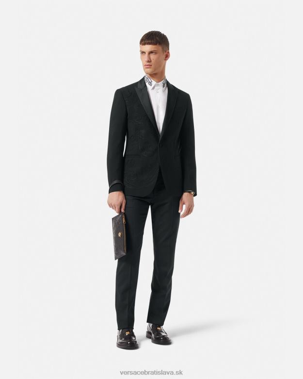 oblečenie X8X8P1262 Versace barokový vyšívaný spoločenský sako čierna muži