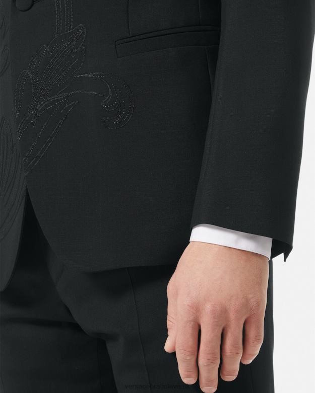 oblečenie X8X8P1262 Versace barokový vyšívaný spoločenský sako čierna muži