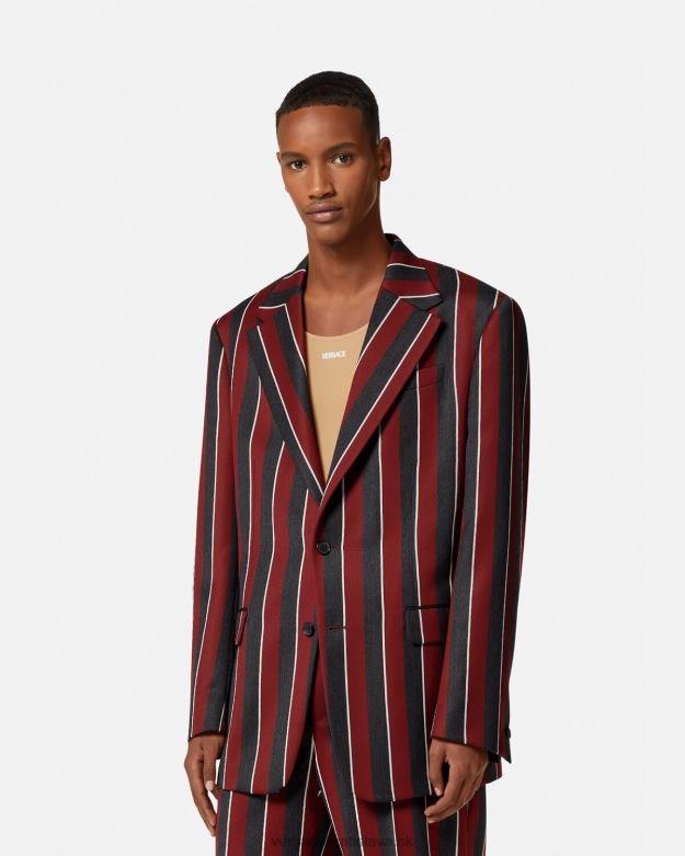oblečenie X8X8P1271 Versace pruhované jednoradové sako červená a šedá muži