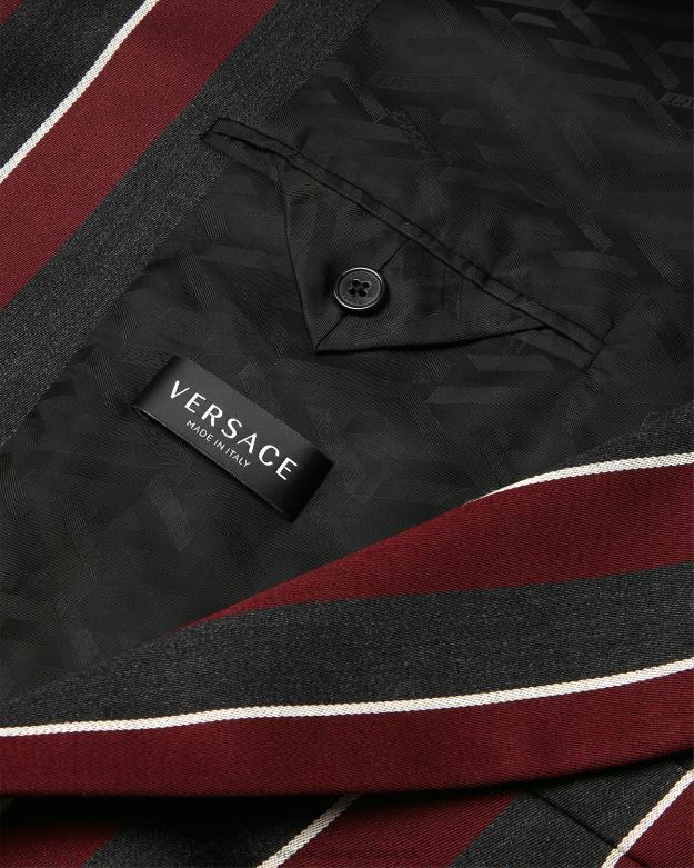 oblečenie X8X8P1271 Versace pruhované jednoradové sako červená a šedá muži