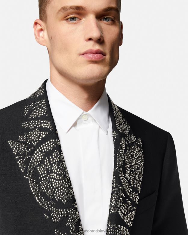 oblečenie X8X8P1275 Versace sako s barokovou siluetou s cvočkami čierna muži