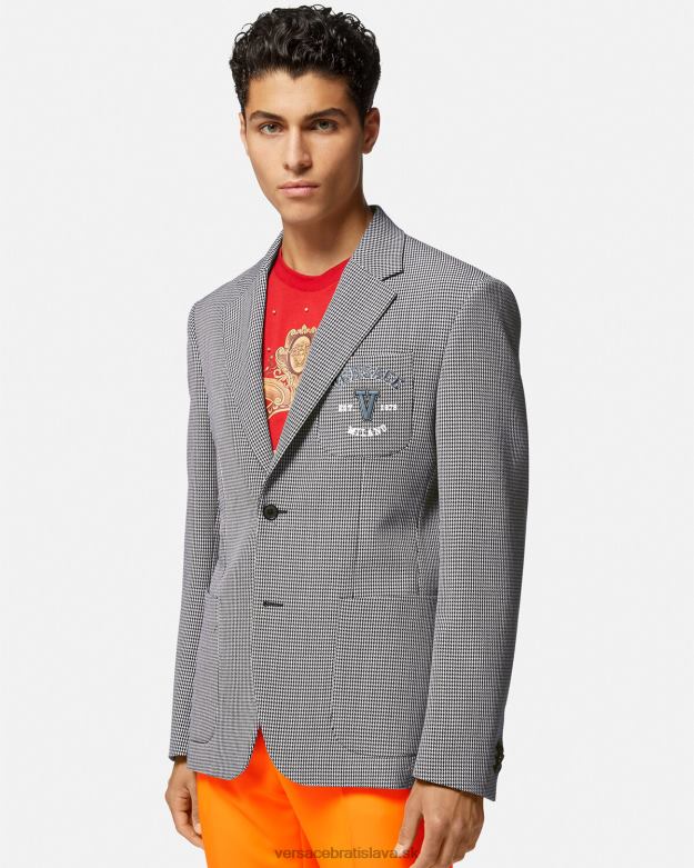 oblečenie X8X8P1278 Versace univerzitné logo houndstooth sako čierna biela muži