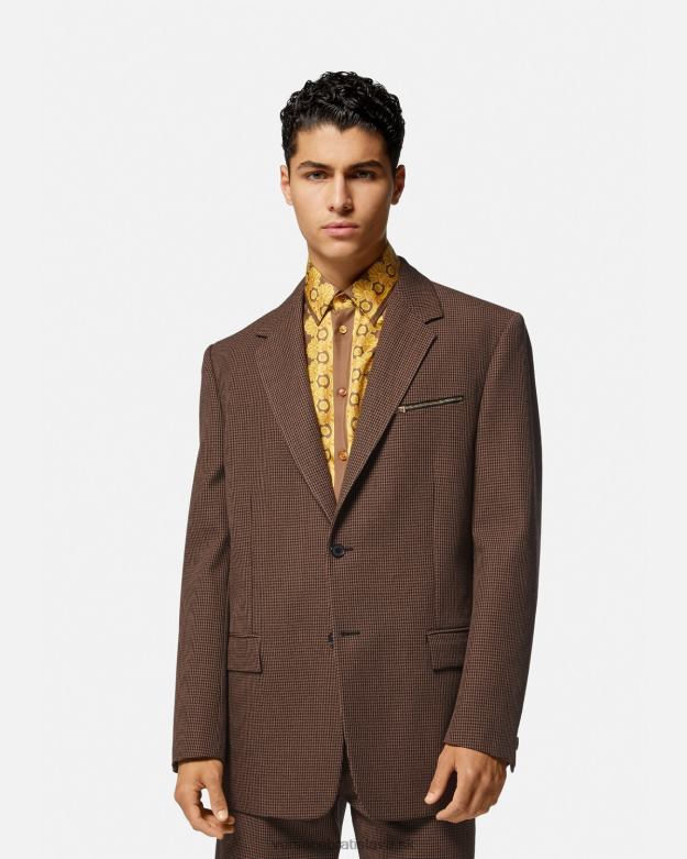 oblečenie X8X8P1279 Versace sako barocco 660 houndstooth hnedá a zlatá muži
