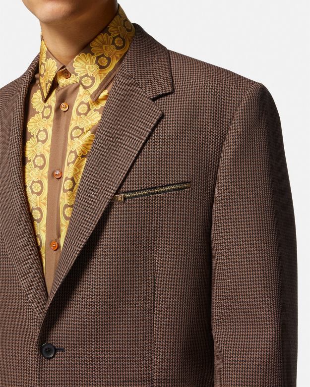 oblečenie X8X8P1279 Versace sako barocco 660 houndstooth hnedá a zlatá muži