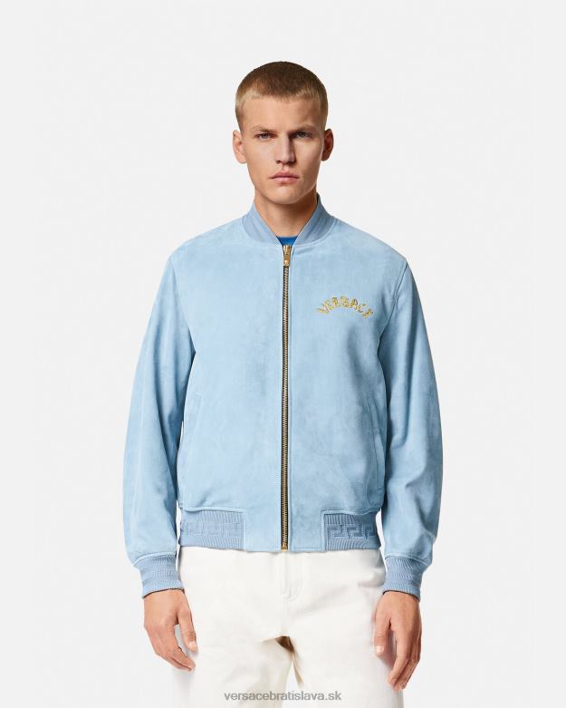 oblečenie X8X8P1223 Versace semišová bunda s barokovým logom mušle svetlo modrá muži