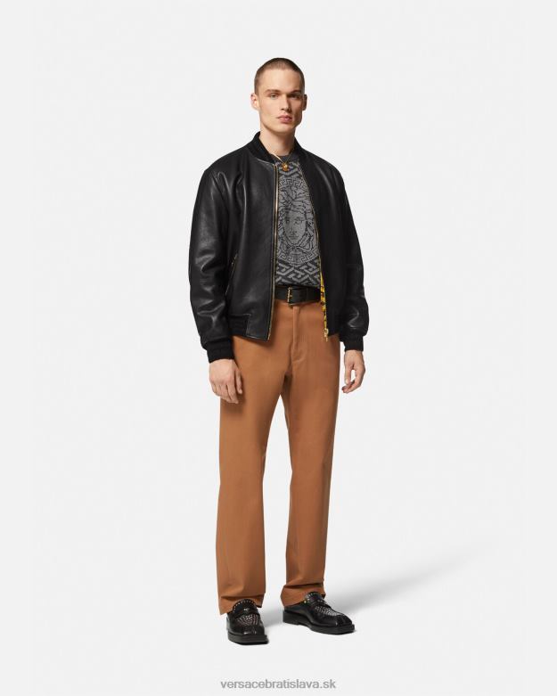 oblečenie X8X8P1225 Versace kožená bunda greca bomber čierna muži