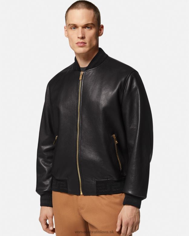 oblečenie X8X8P1225 Versace kožená bunda greca bomber čierna muži