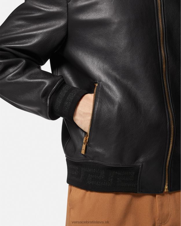 oblečenie X8X8P1225 Versace kožená bunda greca bomber čierna muži