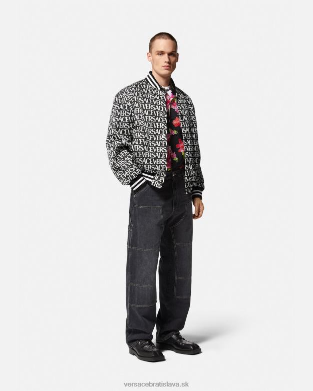 oblečenie X8X8P1238 Versace celoplošná bomber bunda čierna a tlač muži