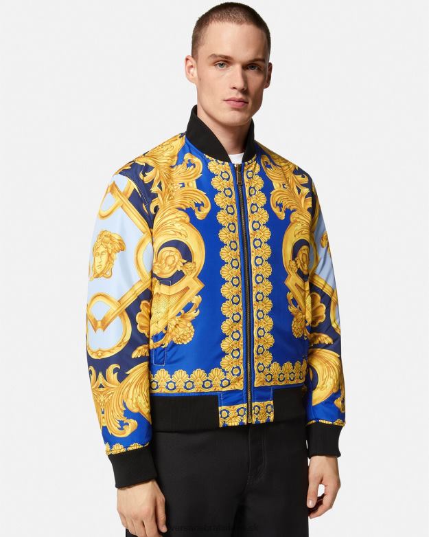 oblečenie X8X8P1240 Versace obojstranná bomber bunda barocco 660 modrá a zlatá muži