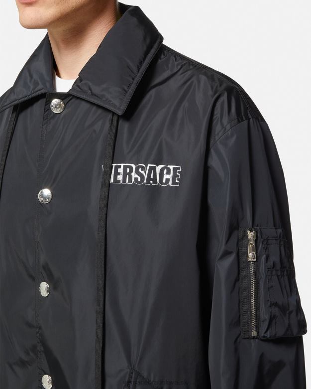oblečenie X8X8P1243 Versace nylonová bunda s grafickým logom čierna muži