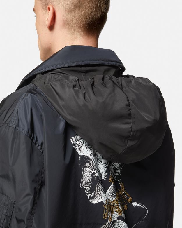 oblečenie X8X8P1243 Versace nylonová bunda s grafickým logom čierna muži