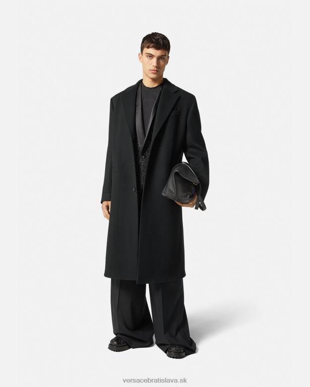 oblečenie X8X8P1245 Versace jednoradový vlnený kabát čierna muži