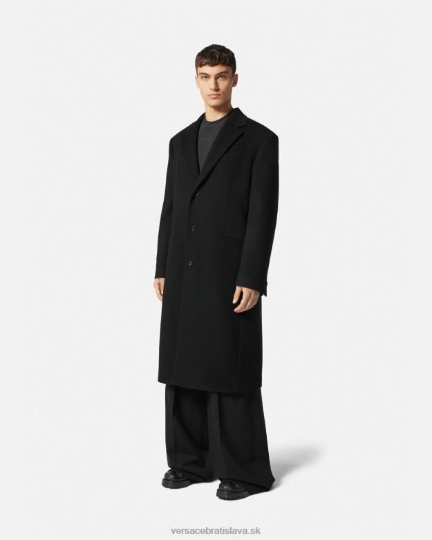 oblečenie X8X8P1245 Versace jednoradový vlnený kabát čierna muži
