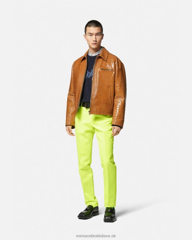 oblečenie X8X8P1255 Versace kožená blúzková bunda s efektom croc oranžová muži