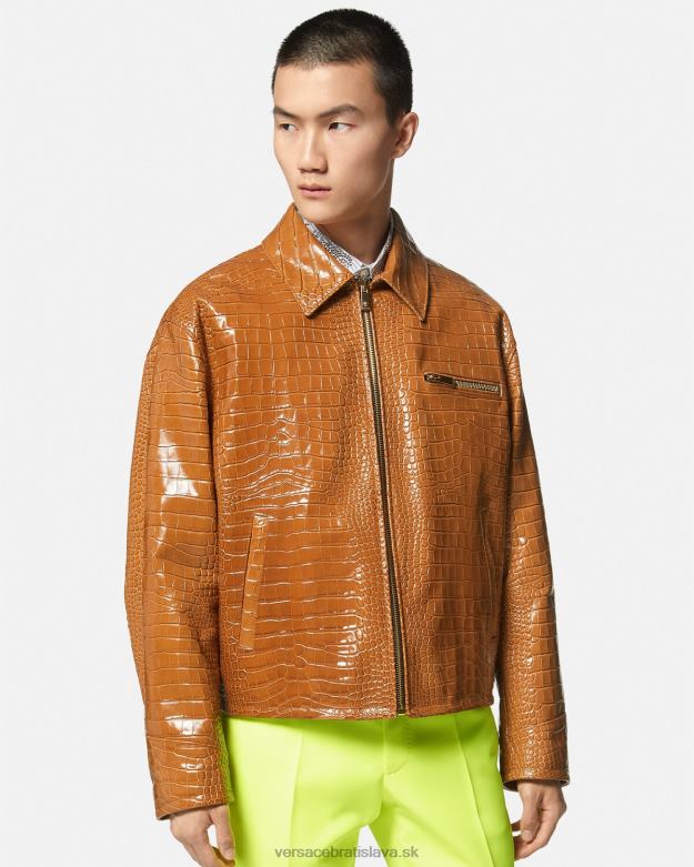 oblečenie X8X8P1255 Versace kožená blúzková bunda s efektom croc oranžová muži