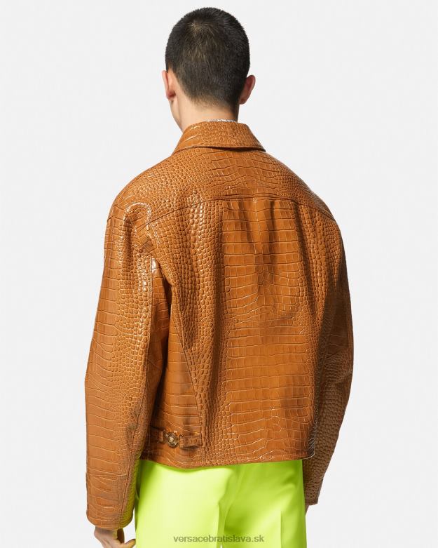 oblečenie X8X8P1255 Versace kožená blúzková bunda s efektom croc oranžová muži