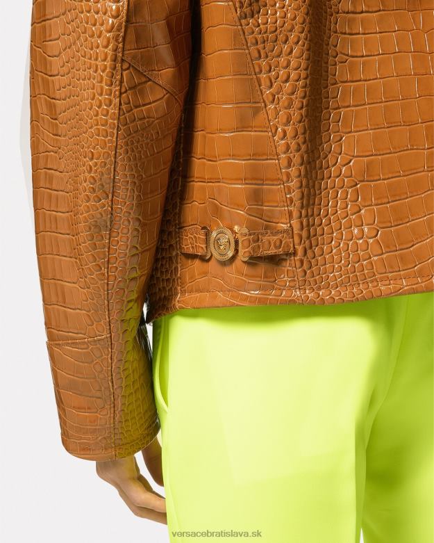 oblečenie X8X8P1255 Versace kožená blúzková bunda s efektom croc oranžová muži