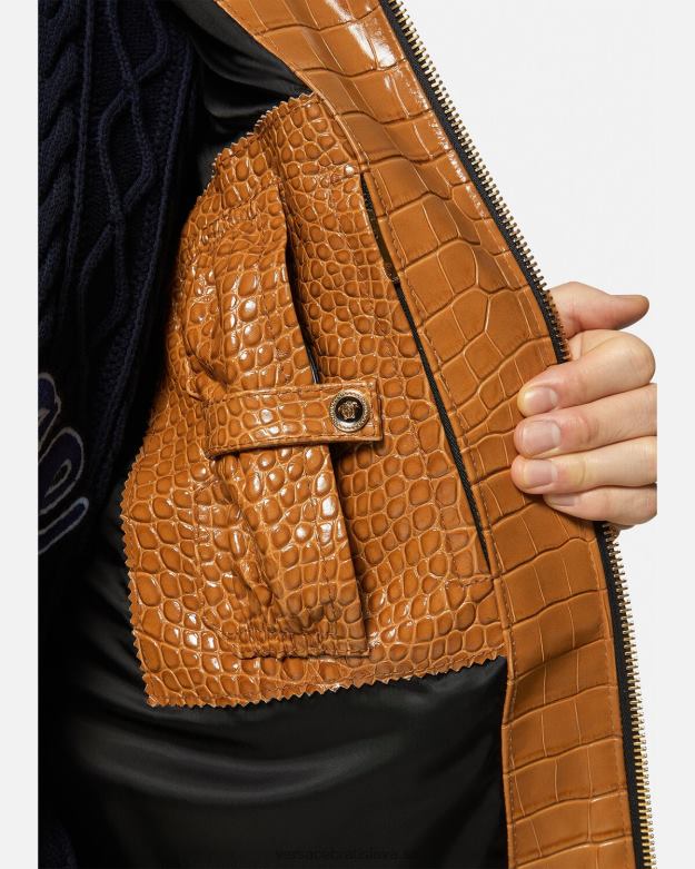 oblečenie X8X8P1255 Versace kožená blúzková bunda s efektom croc oranžová muži
