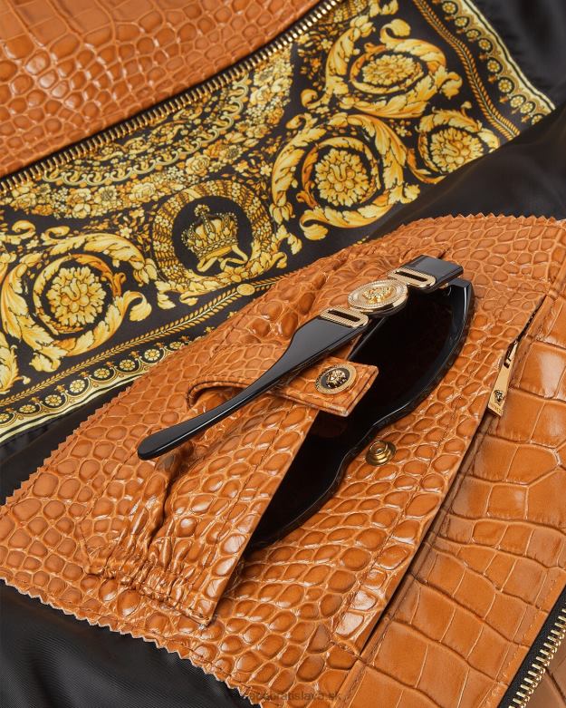 oblečenie X8X8P1255 Versace kožená blúzková bunda s efektom croc oranžová muži