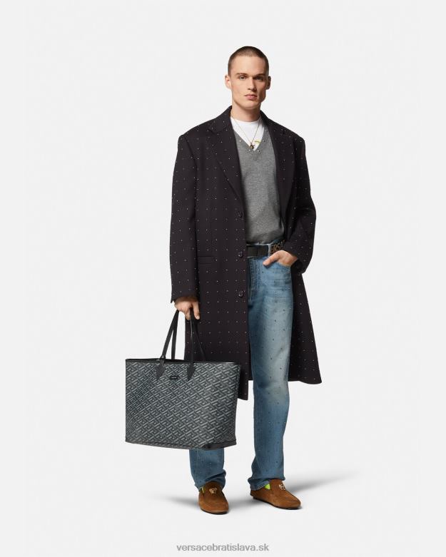 oblečenie X8X8P1256 Versace cvok mriežka jednoradový kabát čierna muži