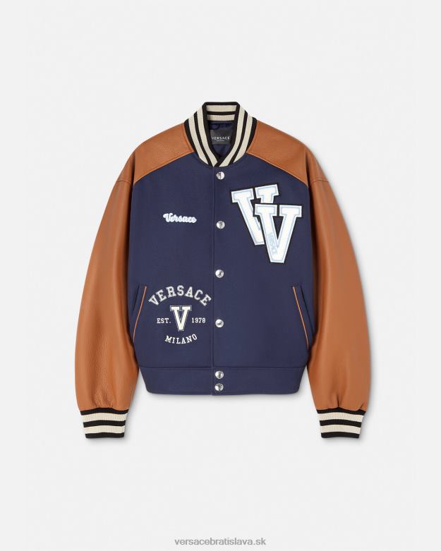 oblečenie X8X8P1257 Versace bomberová bunda s logom univerzity modrá a hnedá muži