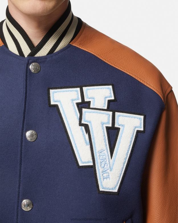 oblečenie X8X8P1257 Versace bomberová bunda s logom univerzity modrá a hnedá muži