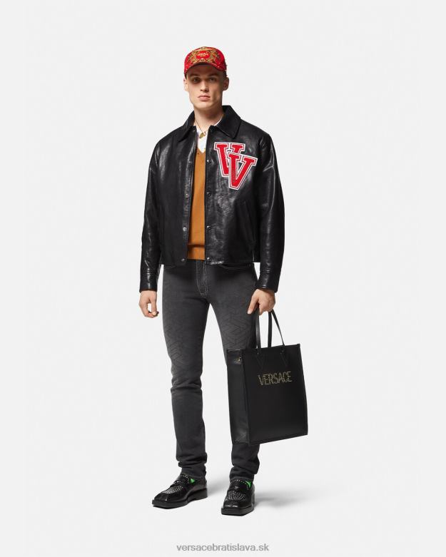 oblečenie X8X8P1258 Versace univerzitná kožená bunda čierna muži